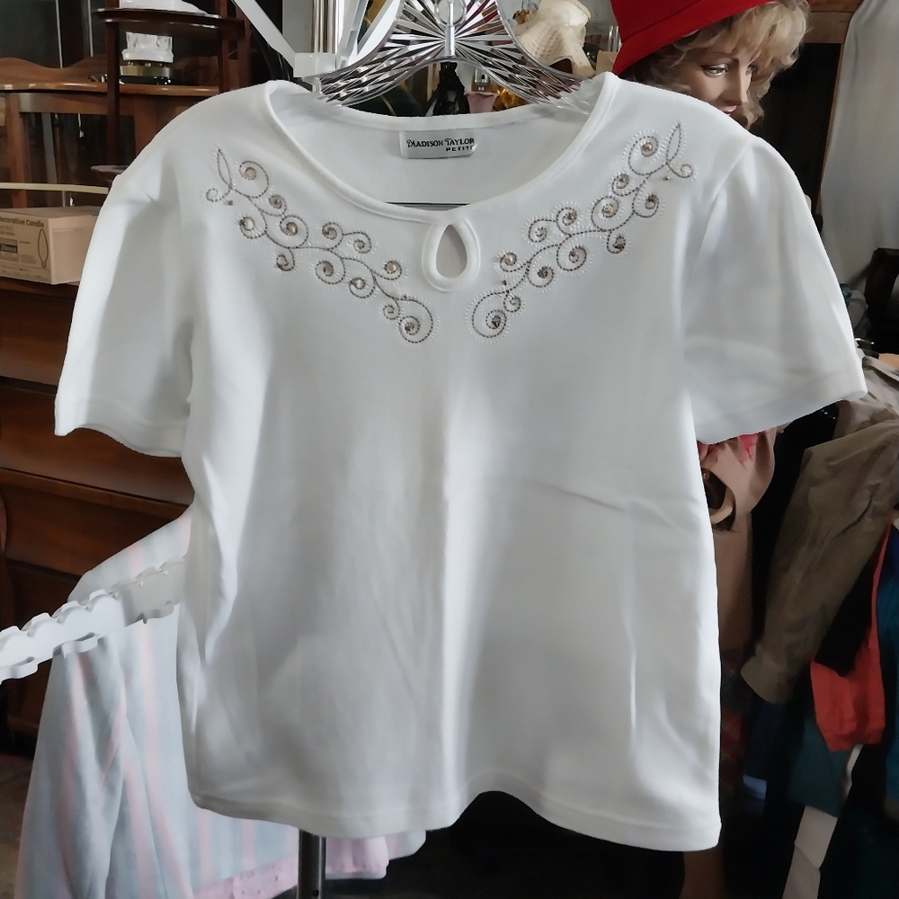Madison Taylor Petite White Embroidered Top